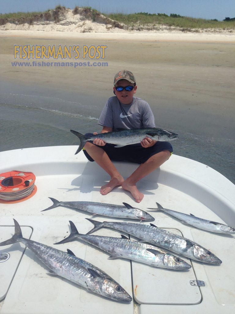 Jarret Caveness (age 11) with a 5.5 lb. spanish mackerel and five more kings and spanish that bit slow-trolled cigar minnows near the 200/200 while he was fishing with his father.