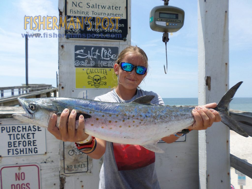 T.J. Farrington (age 14), of High Point, with a 5 lb., 4 oz. spanish mackerel that struck a live finger mullet off Oak Island Pier.