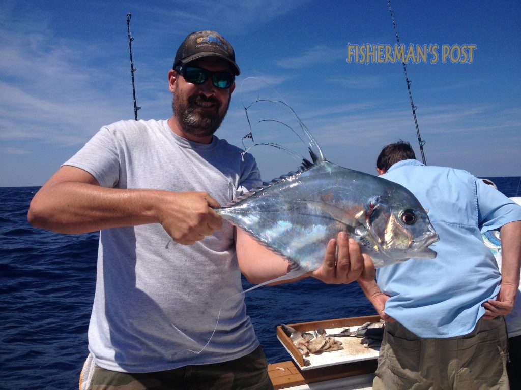 Fisherman's Post Editor Max Gaspeny with an African pompano that struck a Blue Water Candy Roscoe jig at some live bottom in 105' of water while he was fishing with Capt. Ryan Jordan of Fugitive Charters.