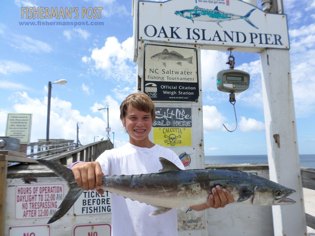 Chris Whitesides (age 14), of Charlotte, with a 5 lb., 3 oz. spanish mackerel that bit a live menhaden off the end of Oak Island Pier.