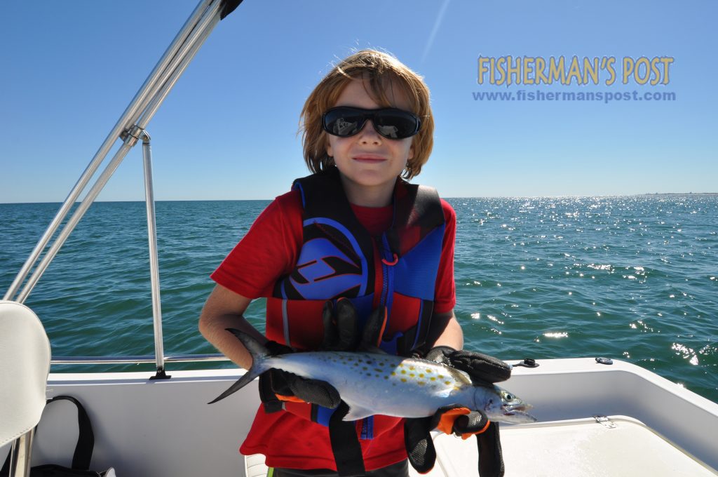 Zac Stalls with his first spanish mackerel, hooked while he was trolling off Carolina Beach with Scott Hampton.